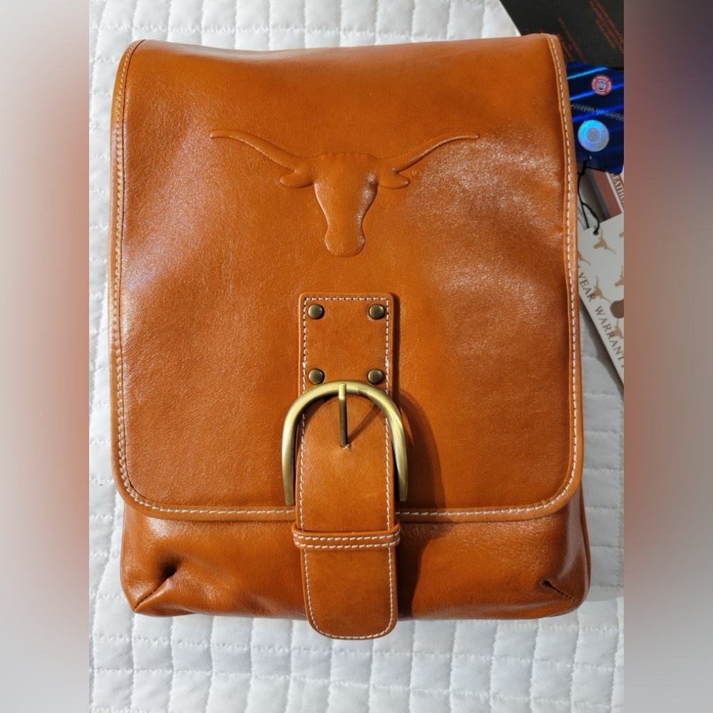 True Colors Texas Longhorn Burnt Orange Leather Crossbody w/Original Dust Bag